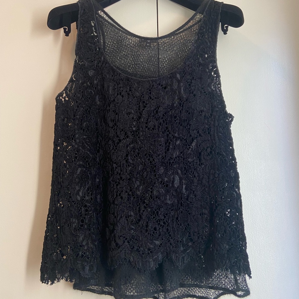 CHANEL Elegant Black Lace Tank Top Double Layer